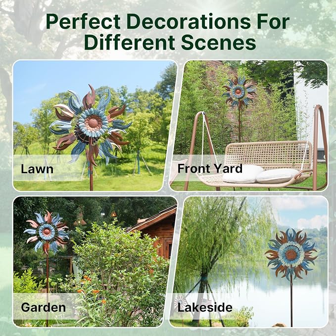 Wind Spinners Outdoor, 84" Large Metal Kinetic Wind Sculptures for Garden, Classic Yard Art with 2 Piece Welcome Flag Decoration