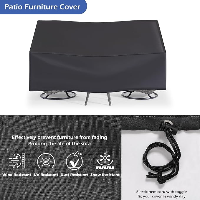 Wumiokio Patio Furniture Sets, 3 Pieces Wicker Outdoor Furniture - 360 Degree Swivel Rocking Chairs and Rattan Side Table for Garden,Porch,Backyard (Grey Wicker/Blue Cushion, 3PCS - Swivel Chairs)