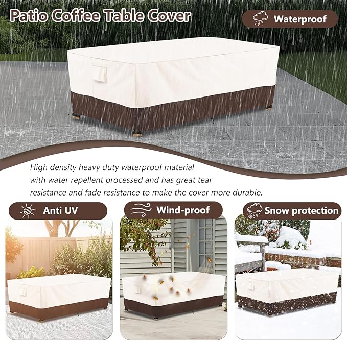 Bitubi Waterproof Patio Coffee Table Cover, Rectangular Outdoor Small Side Table Cover - Fits up to 42L x 26W x 16H inches, Brown