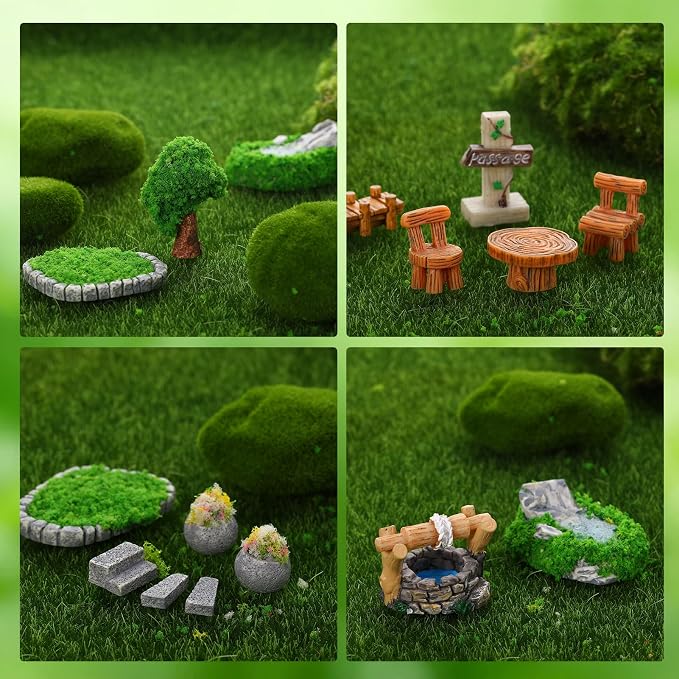 Mini Fairy Garden Accessories, Miniature Landscape Decorations Included Mini Bridge Pond Water Well for DIY Craft Lawn Pond Decor