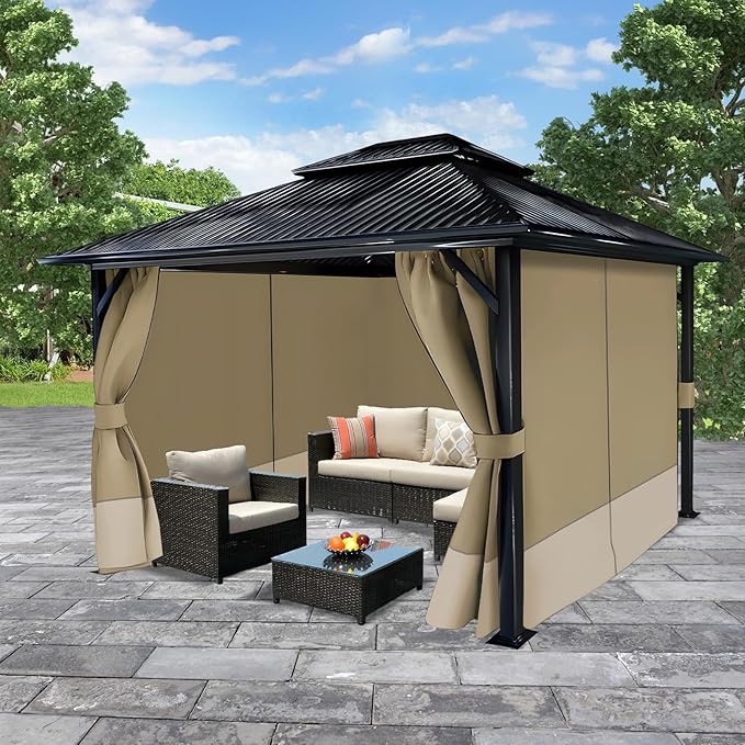 COWVIE 4-Panel 10' x 13' Gazebo Replacement Curtains, Patio Privacy Sidewalls with Double Zipper, Replacement for Outdoor Gazebo Canopy (Curtain Only)