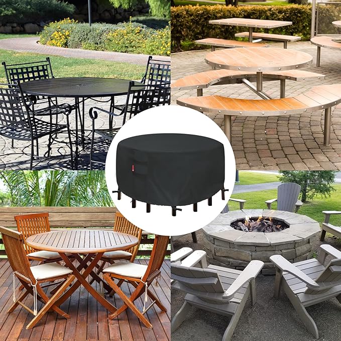 SheeChung Patio Furniture Cover Waterproof,Round 94" Dia x 28" H Outdoor Furniture Covers,Heavy Duty 600D Outdoor Table Chair Set Covers,UV Resistant Cover for Outdoor Dining Set