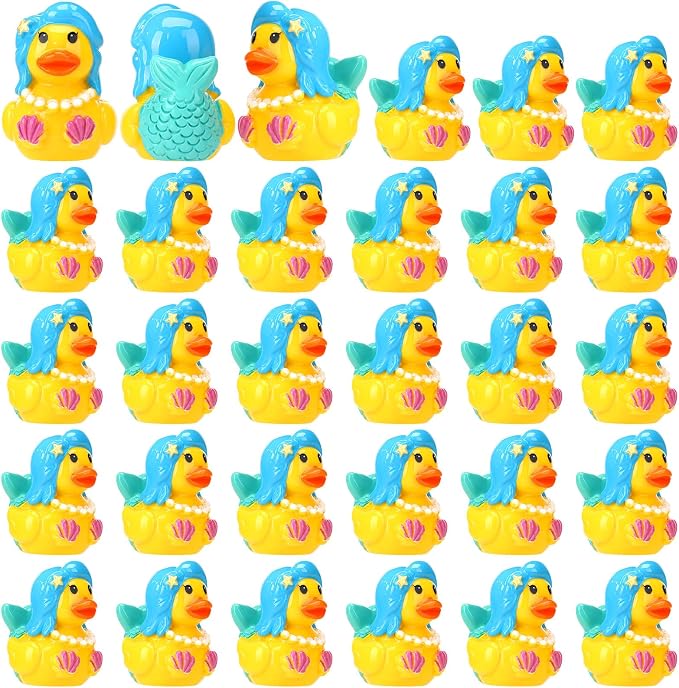 30 Pcs Mermaid Ducks, Mini Mermaid Resin Ducks Bulk | Fun Printed Toy Figures for Birthday Party Favors, Themed Decor, Kids Gift Collection (Ocean Princess Duck)