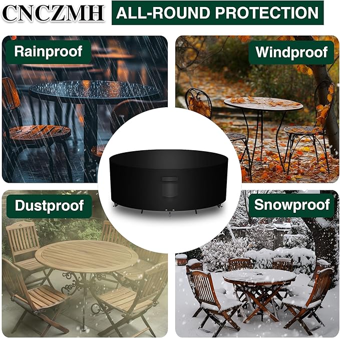 Heavy Duty Patio Furniture Covers Waterproof, 600D Round Outdoor Furniture Cover Waterproof for Sectional Sofa Couch, Outdoor Dining Table and Chair Set Covers 110"DIA x 28"H, Black