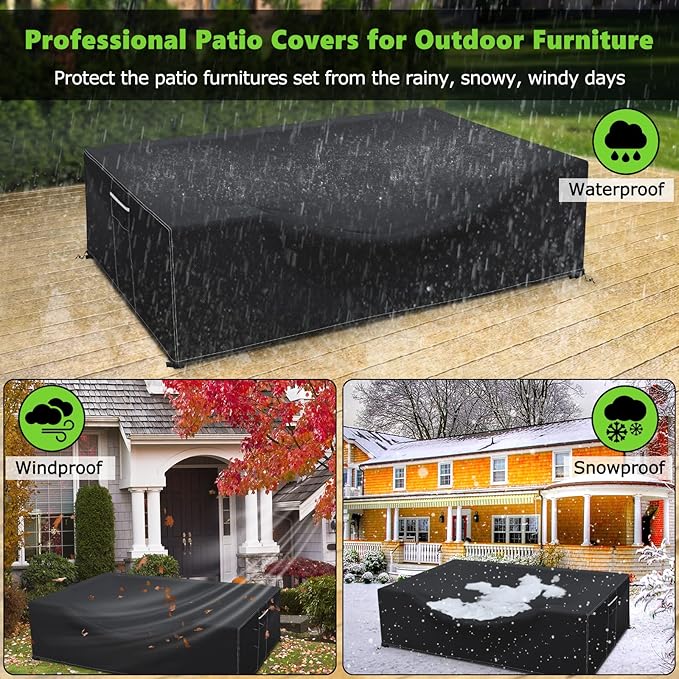 Patio Furniture Covers Waterproof, Heavy Duty 600D Outdoor Furniture Covers for Outside Sectional Sofa Set,Tear Resistance and Anti-UV, Black,126"L x 126"W x 28"H