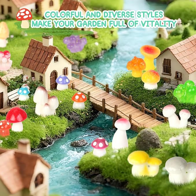 100pcs Mini Mushrooms Tiny Resin Mushrooms Miniature Little Small Mushroom Figures Bulk for for Micro Fairy Garden Landscape Aquarium Accessories Dollhouse Hide Crafts Decor