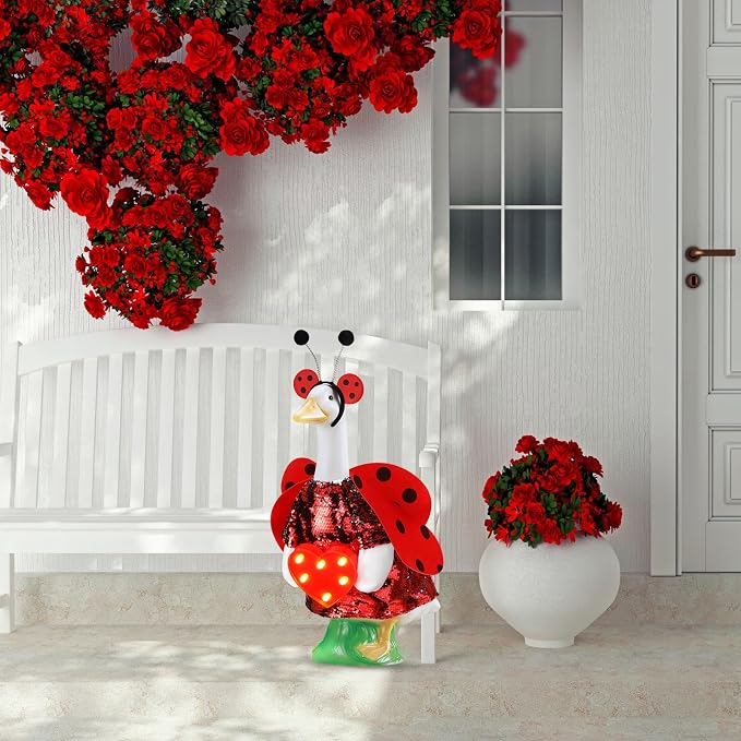 Porch Goose Outfit Bee Goose Dress Clothes with Red Headband and Wide Hat Costume for 23" Gooses Statue Decoration Patio Yard Garden Lawn Outdoor Decors