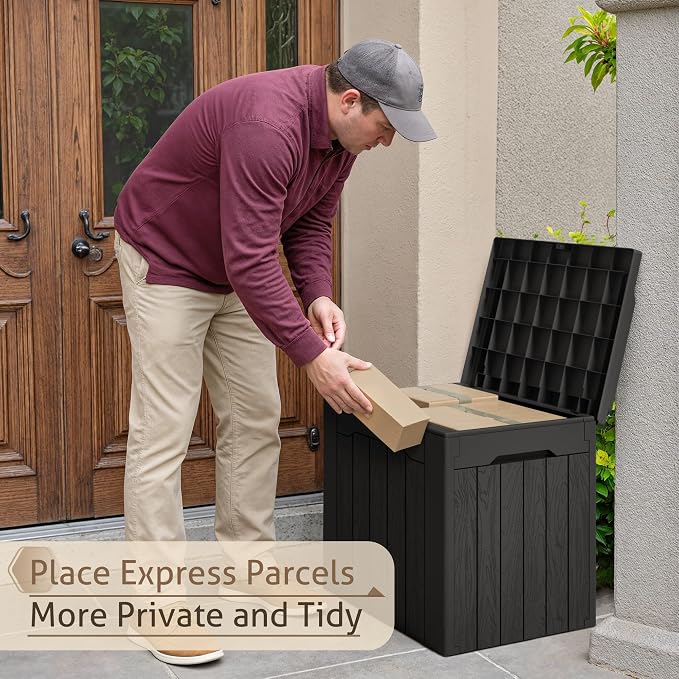Flamaker 2 Pack Deck Box 31 Gallon Waterproof Resin Storage Box with Lid Indoor Outdoor Delivery Box Storage Bin for Patio Cushions (Black)