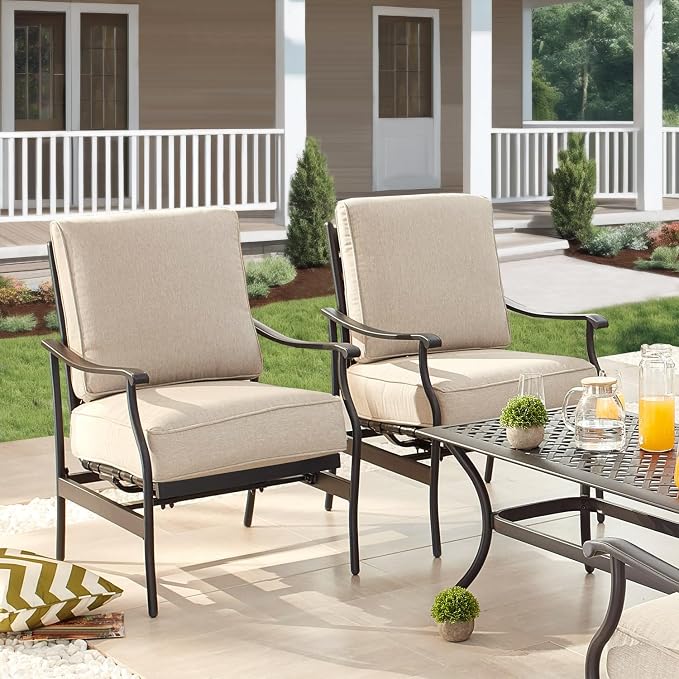 Patio Conversation Set 4 Pieces Cushioned Metal Outdoor Furniture Sets with All Weather Frame for Porch Backyard Lawn (Beige)