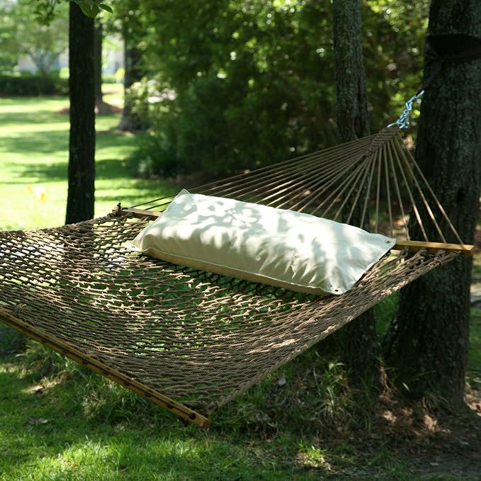 Hatteras Hammocks Executive Antique Brown DuraCord Rope Hammock – 13 ft. x 65 in., 2-Person, 450 lb Capacity, Cumaru Spreader Bar, Zinc-Plated Hardware – Handcrafted in The USA