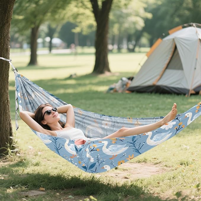 Camping Hammock Outdoor Hammocks for Outside Bule Duck Flower Beach Trees Portable Lightweight with Pockets Tree Straps Indoor