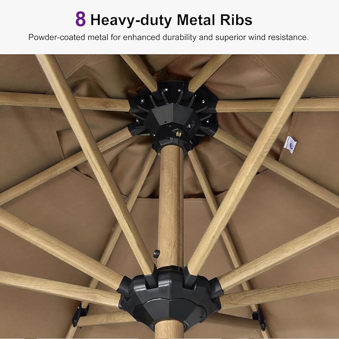 PURPLE LEAF 9' x 12' Patio Umbrella Outdoor Table Umbrella Rectangular Aluminum Market Umbrella with 8 Sturdy Ribs & Crank Outdoor Umbrellas for Garden Deck Patio, Taupe
