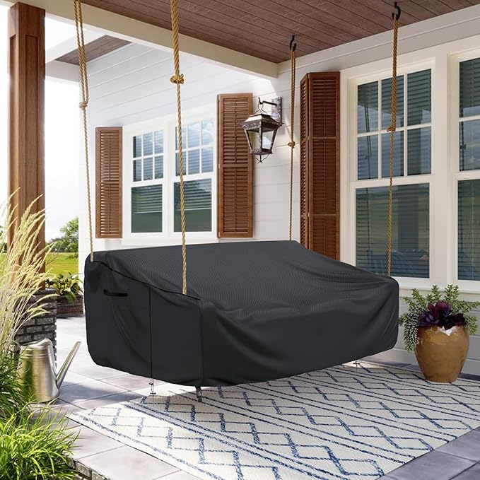 Porch Swing Cover Waterproof Outdoor Hanging Swing Cover Tear resistant All WeatherProof Patio Furniture Covers (Black, 85x45x(32-24)inch) (73x30x(32-24)Inch)