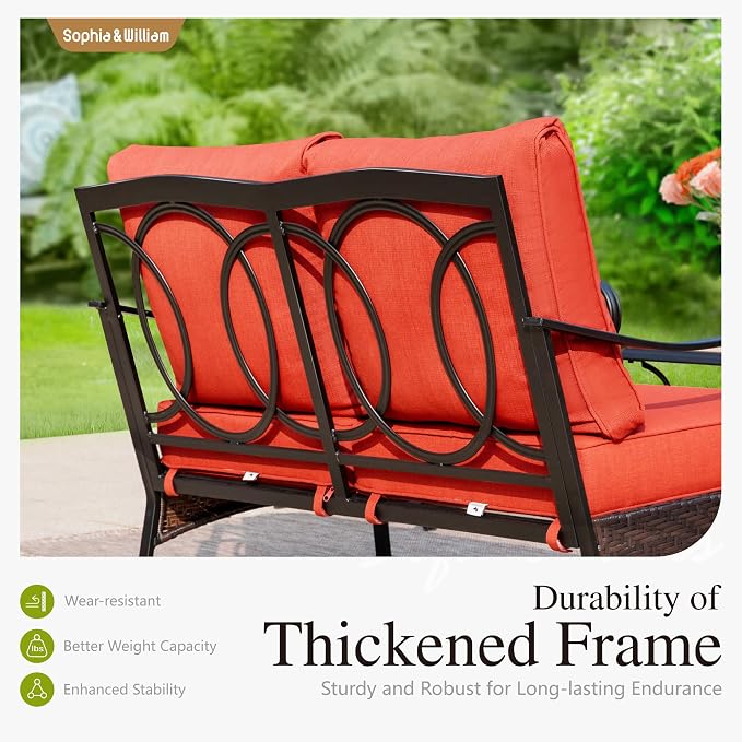 Sophia & William Patio Furniture Set with 56" Fire Pit Table, Metal Outdoor Conversation Set Patio Sectional with 3-Seater Sofas, 2 Swivel Chairs, 2 Ottomans, 1 Firepit Table for Porch Deck, Red