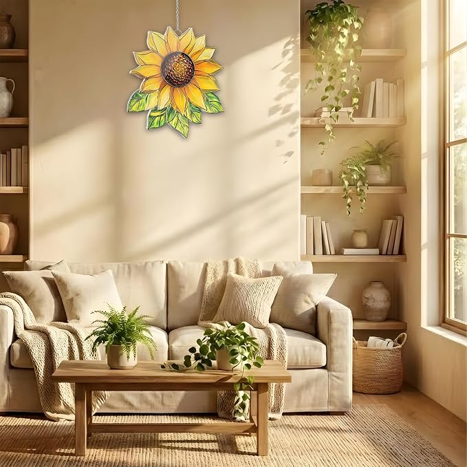 Sunflower Acrylic Suncatcher, Boho Suncatchers for Window Hanging Ornament, Stained Glass Effect Art Garden Decor for Flower Lover, Gifts for Mother's Day, Mom, Grandma, Wife, Women, Nana