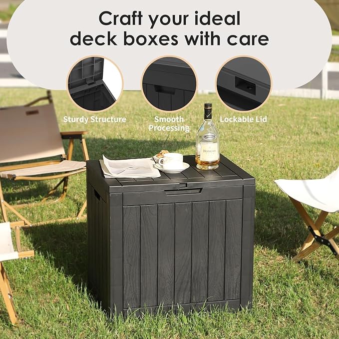 35 Gallon Outdoor Deck Box, Lockable Waterproof Outdoor Storage Boxes For Garden Tools,Indoor Cushions,Accessories Outside Storage Resin Weatherproof Container, Black