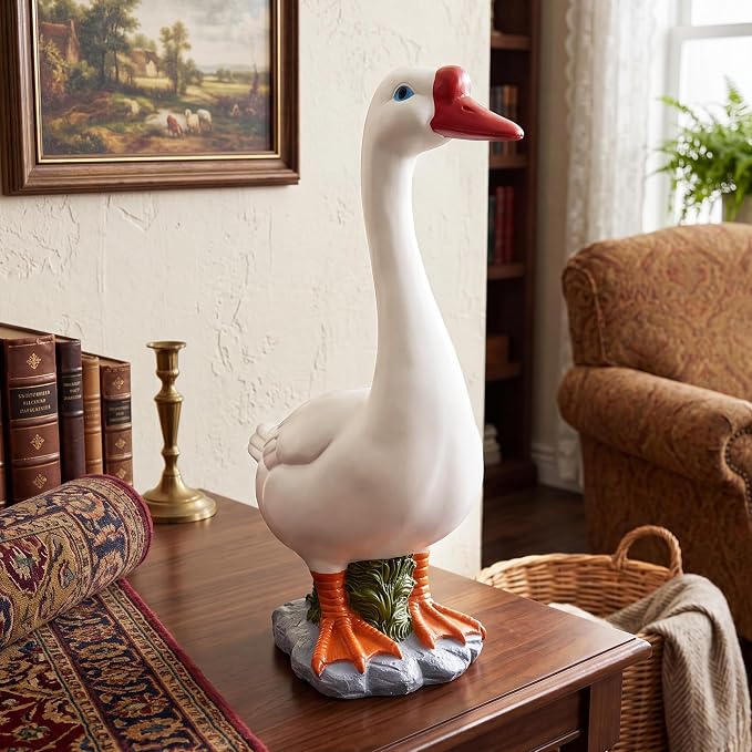 20" Large Porch Goose Statue Decor, White Lifelike Lawn Goose Sculpture ,Resin Indoor or Outdoor Decorative Figurine for Garden, Patio, Yard, Entryway Accent, Unique Housewarming Gift, Gifts for Mom