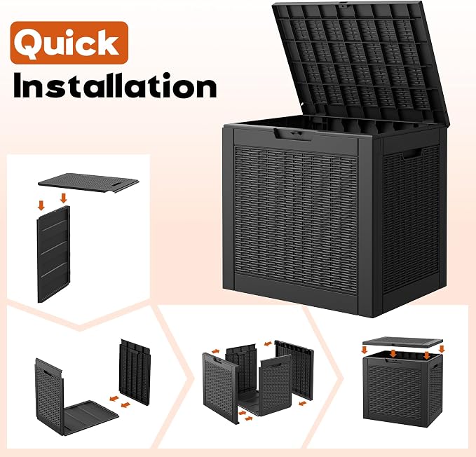 Outdoor Storage Box, Resin Deck Boxes Indoor and outdoor, Waterproof Storage Box Lockable Lid (Black, 35 Gallon)