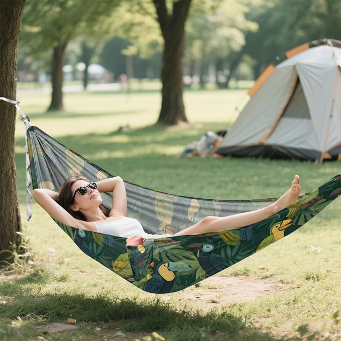 Camping Hammock Outdoor Hammocks for Outside Toucan Green Plant Beach Trees Portable Lightweight with Pockets Tree Straps Indoor