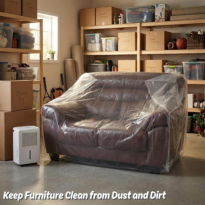 Wowfit Furniture Cover Dust-Proof Moving Bag for Chairs, Recliners & Boxes – Clear, Odorless Plastic - 4mil-Thick - 34W x 42D x 65/48H Inches