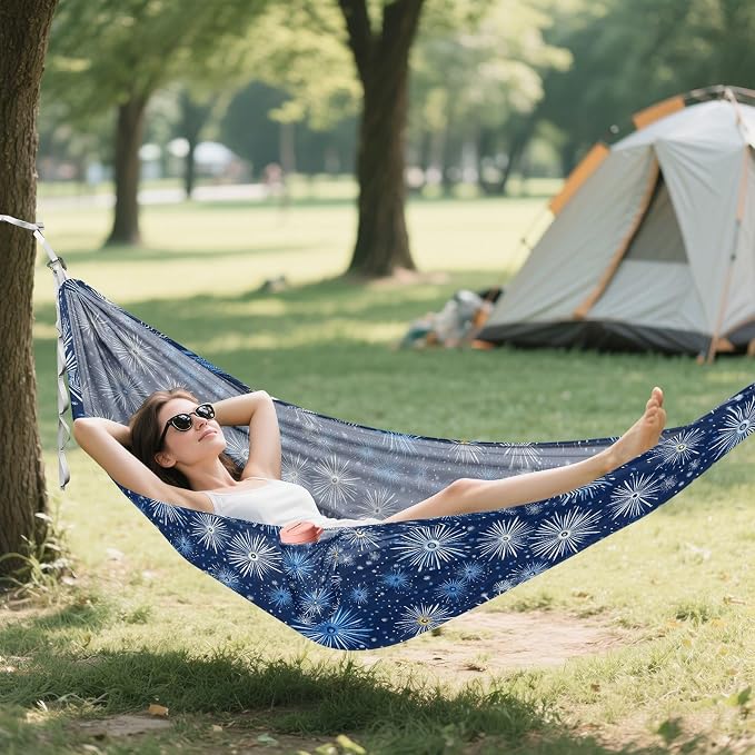 Camping Hammock Outdoor Hammocks for Outside Fireworks Blue Beach Trees Portable Lightweight with Pockets Tree Straps Indoor