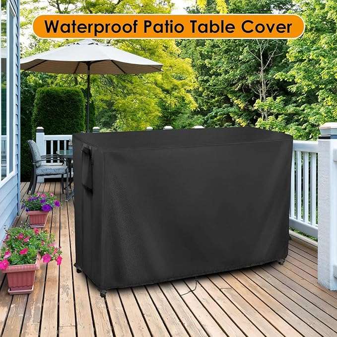 Kingling Patio Table Covers, 48 Inch Patio Table Covers Waterproof for 4-Foot Rectangle Outdoor Patio Bar Set & DIY Kitchen Island/Desktop/Dining Table, 48"L x 36"W x 48"H Inch(Black)