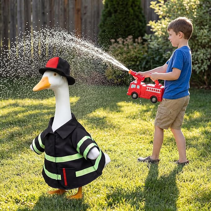 Porch Goose Outfit for 23‘' Porch Goose Geese Statue Halloween Clothes Costume Yard Patio Lawn Garden Decor(Firefighter)