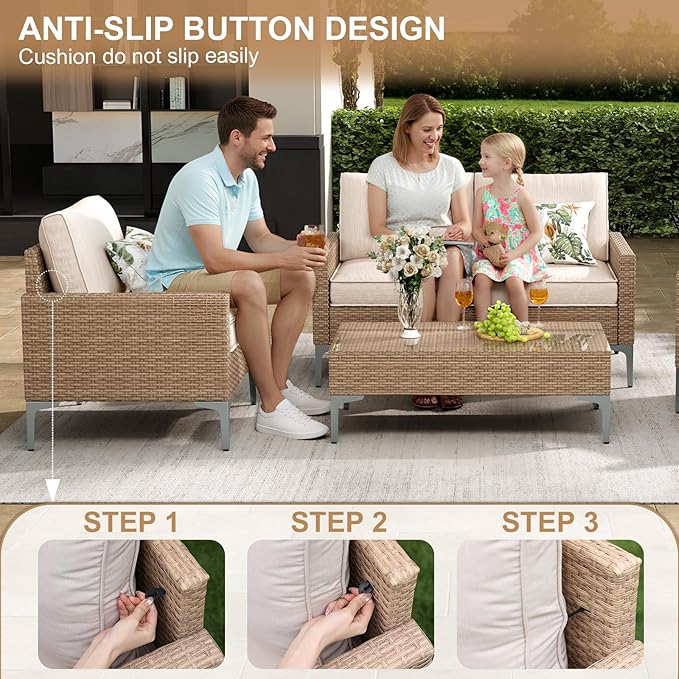 JOYURE 2 Pieces Patio Single Sofa Chairs Outdoor Sofa Armchairs with Anti-Slip Cushions and Waterproof Cover for Balcony,Deck,Beige