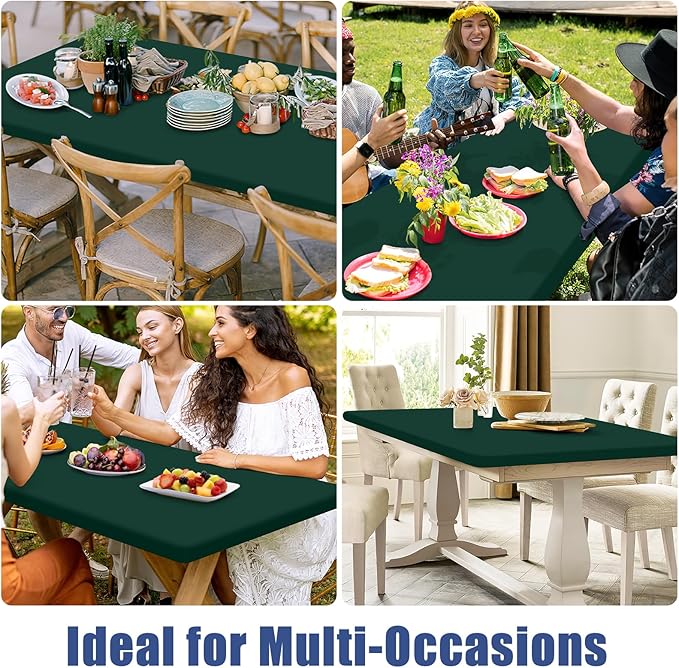 Moosfor Spandex 8 Foot Rectangle Table Cloth 2 Pack, Elastic Fitted Tablecloths for Picnic, Stretch Washable Patio Table Cover for Outdoor, Camping, Banquet and Parties(Hunter Green, 30"x96")