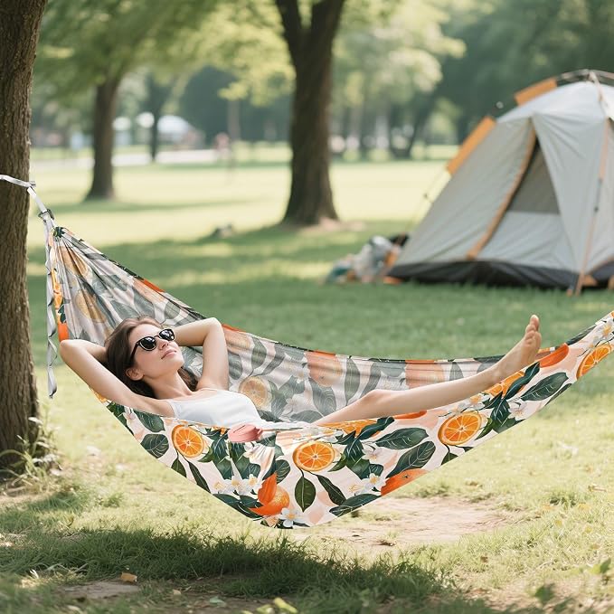 Camping Hammock Outdoor Hammocks for Outside Oranges Flowers Light Pink Beach Trees Portable Lightweight with Pockets Tree Straps Indoor Small