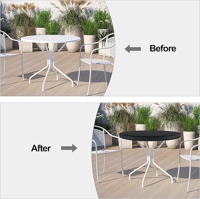 Demao Outdoor Patio Furniture Covers, Round Table Cover,Waterproof UV Resistant Anti-Fading Cover for Outdoor Furniture Round Table, Black, 31 inch Diameter