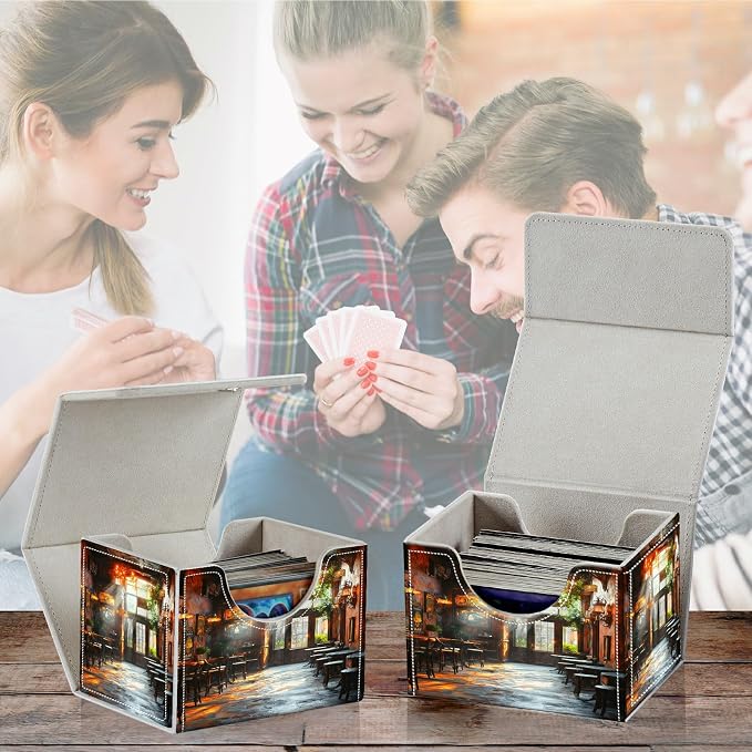 Card Deck Box for MTG, Cards Storage Box Fits 120+ Sleeved, Leather Small Size Strong Magnetic Closing Card Case for Board Games Magic TCG CCG Baseball Collection, Vintage Book Dining Tube