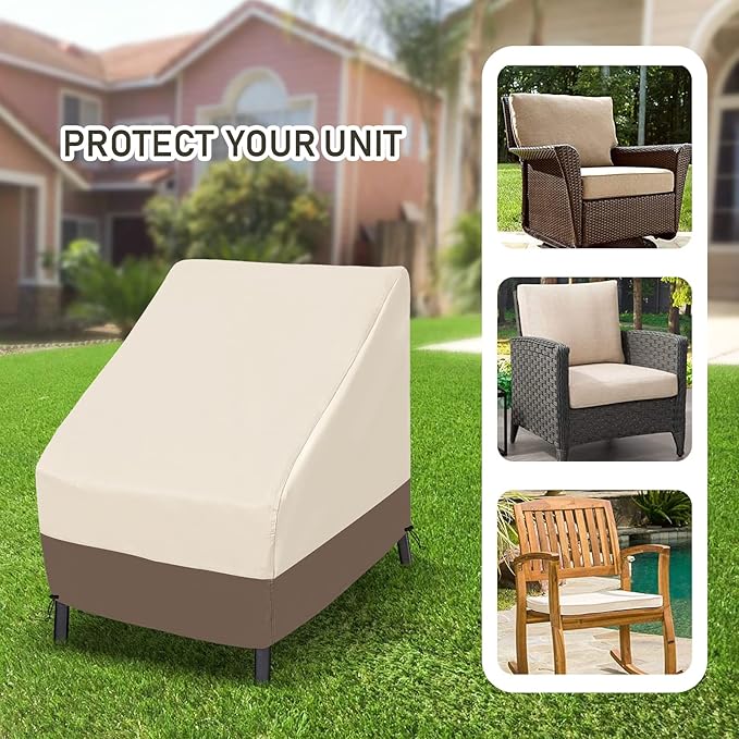 Roastove Waterproof Patio Chair Covers, Lounge Deep Seat Cover, Heavy Duty and Waterproof Outdoor Lawn Patio Furniture Covers,Beige & Brown, Fits up to 30W x 32D x 32H inches(2Pack)…