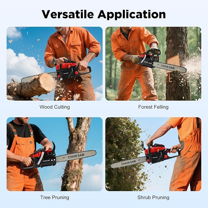 58CC Gas Chainsaw, 2-Stroke Air-Cooled Chain Saw Gas Power Portable Handheld Gasoline Chain Saw with Diaphragm Carburetor & 18.93 Oz Fuel Tank CDI Ignition 35.04 x 7.87 x 10.23 Inch