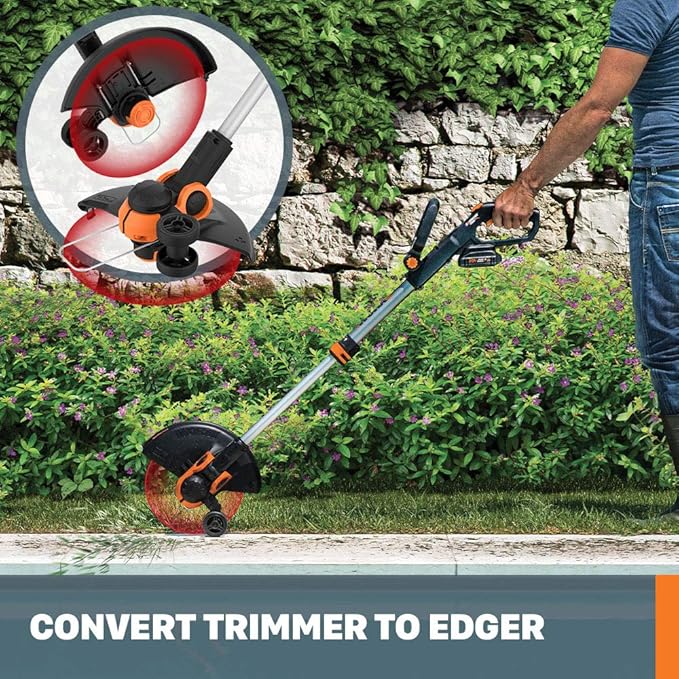 WORX WG252.9 20V Power Share 2-in-1 20" Cordless Hedge Trimmer (Tool Only) & WG163 GT 3.0 20V PowerShare 12" Cordless String Trimmer & Edger (2 Batteries & Charger Included)
