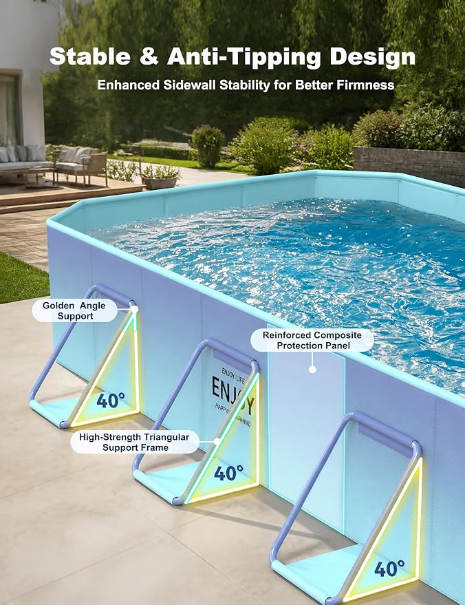 Large Foldable Swimming Pool for Adults with Ground Cloth - Non-Inflatable Pools for Backyard Garden Outdoor Summer Water Party Collapsible Folding Dog Pool 116"x65"x22"