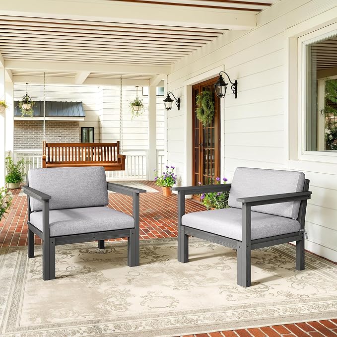 Modular Outdoor Patio Furniture Arm Seat, HIPS All-Weather Outdoor Sectional Sofa with High-Density Thick Cushions, Easy Side Interlock, Patio Seat for Backyard, Balcony, Deck (Grey)