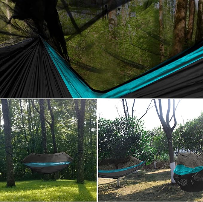 Gold Armour Camping Hammock - Camping Essentials, Double Hammock with Bug Net, Camping Gear Hammock for Outside, Hiking, and Travel (Gray & Sky Blue)