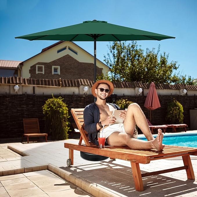 HealSmart 9ft Patio Umbrella with Push Button Tilt/Crank, Outdoor Table Market Yard Umbrella with 8 Sturdy Ribs for Garden, Backyard, Deck, Pool, Green