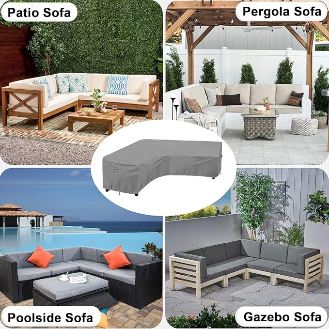 OutdoorLines Waterproof Outdoor Patio Sectional Cover - UV Resistant & Windproof V-Shaped Patio Furniture Covers for Deck, Lawn and Backyard, 420D Heavy Duty Couch Cover 100" L (on Each Side) Grey