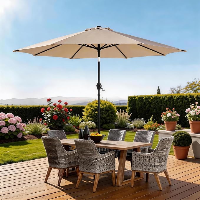 Outdoor Patio Umbrella, 7.5ft Sun Umbrella with Tilt Adjustment and Crank, 6 Ribs Outdoor Umbrellas for Patio, Deck, Garden,Yard, Poolside