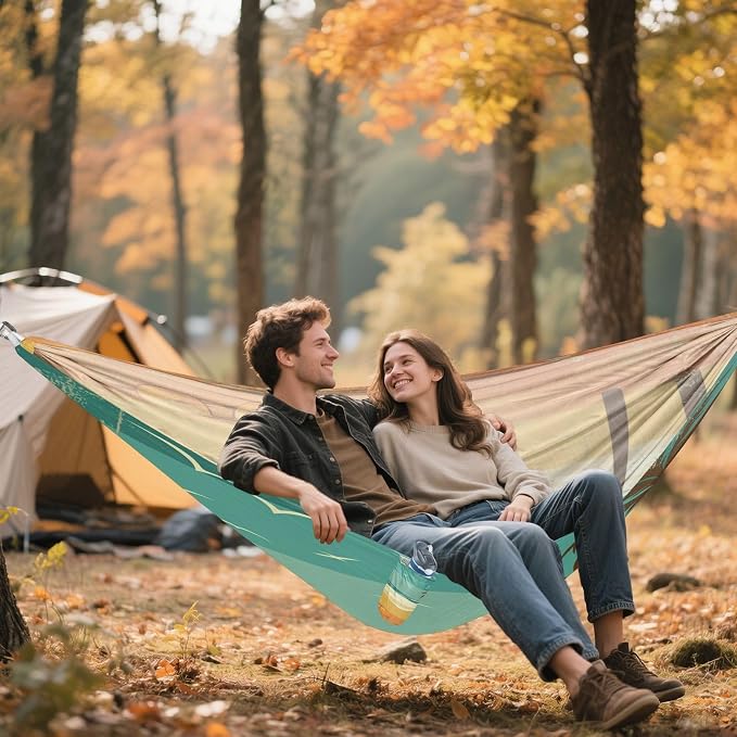 Retro Beach Scene Camping Hammock, Portable Lightweight Single Hammock with Tree Straps and Aluminum Carabiners, 114" x 54" Travel Hammock for Hiking Backpacking Beach