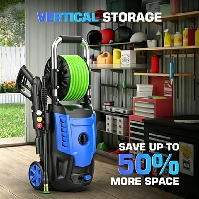 4800PSI Pressure Washer- High Power Washer with 33FT Hose, 4 Nozzles and Foam Cannon, for Home, Cars, Fences, Patio (Blue)