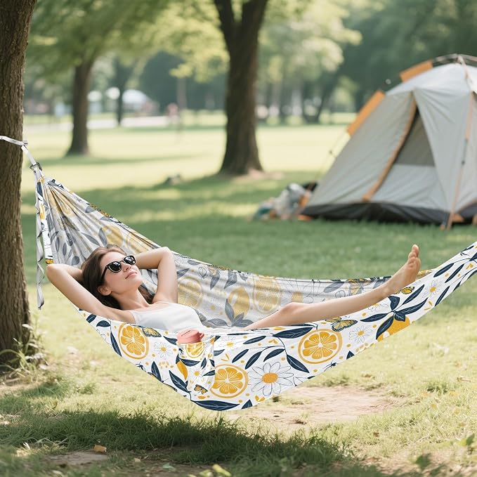 Camping Hammock Outdoor Hammocks for Outside Lemons Flower Butterfly Beach Trees Portable Lightweight with Pockets Tree Straps Indoor