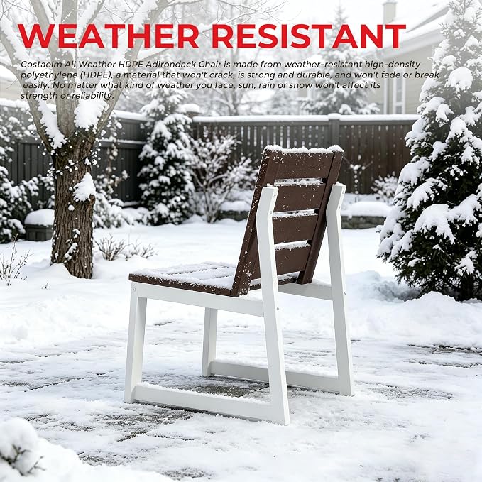 Costaelm Stinson 9-Piece Outdoor HDPE Patio Dining Table Set with Umbrella Hole & Dining Chairs for 8, Dark Brown