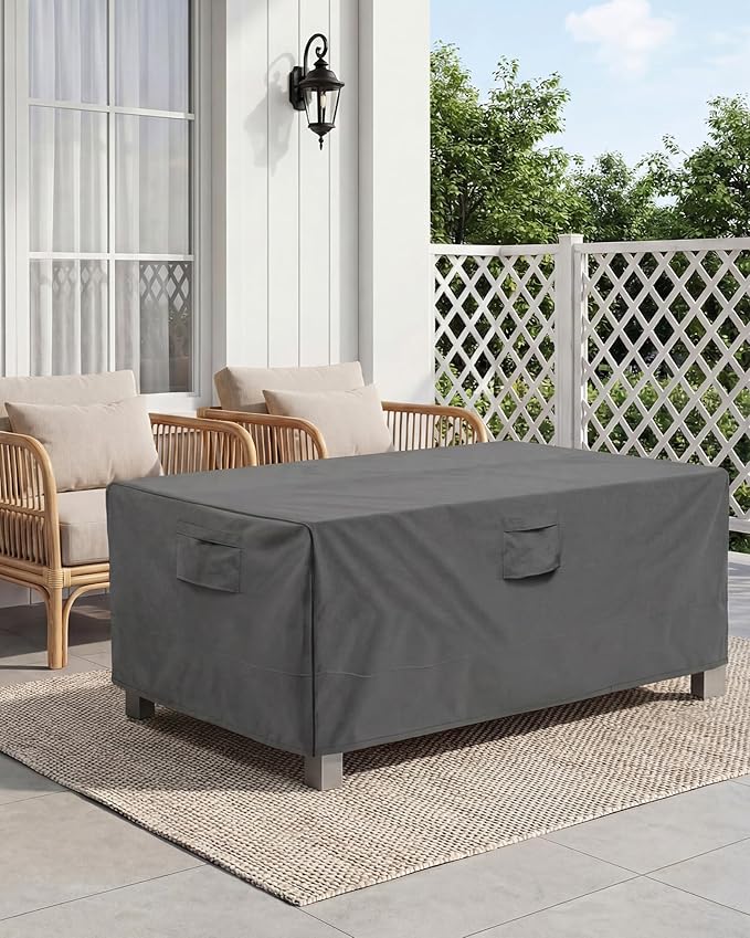 Vailge Rectangular/Oval Patio Table Cover, Heavy Duty Waterproof Outdoor Lawn Patio Furniture Covers, X-Large Grey