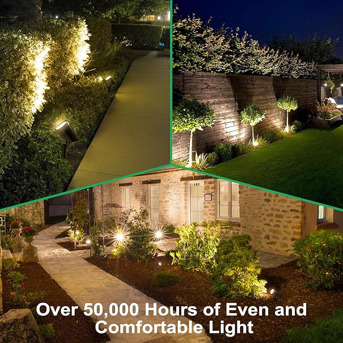 deerdance LED Outdoor Landscape Lighting Low Voltage Landscape Pathway Lights Aluminum Wired Waterproof Outdoor Spotlights Uplight Transformer for Yard House Garden 24W 2400lm (Warm White, 8)