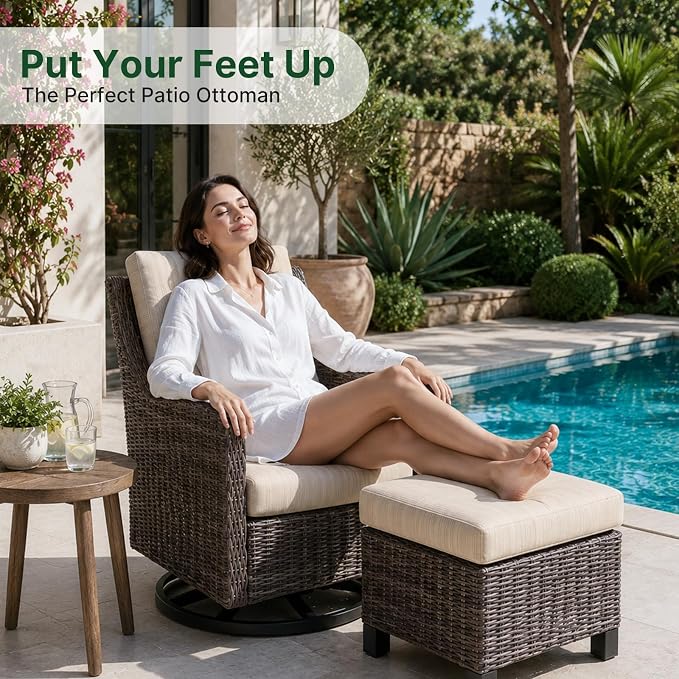 Wicker Patio Conversation Set, Outdoor Patio Chair Set with Deep Seating, Wide Armrests & Thick Cushions, All-Weather Outdoor Furniture Set for Patio, Porch, Deck & Backyard