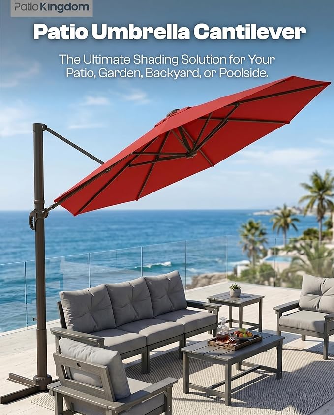 11 FT Round Cantilever Umbrella,Easy Tilt, Fade Resistant & 360° Rotation, Offset for Pool Deck Backyard Patiored (Base not Included)