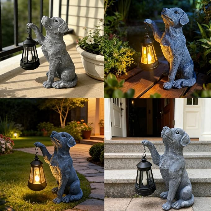 YODY Garden Statues Outdoor Garden Decor: Dog Statue with Solar Lantern for Yard Art Lawn Ornaments Porch Patio Balcony Home House - Birthday Gifts for Grandma Mom Women